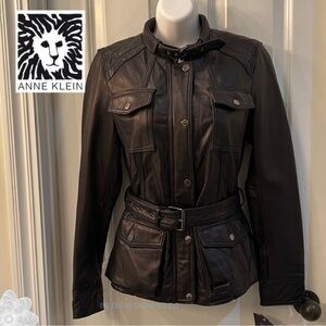 ANNE KLEIN Black Leather Jacket Coat M NWT